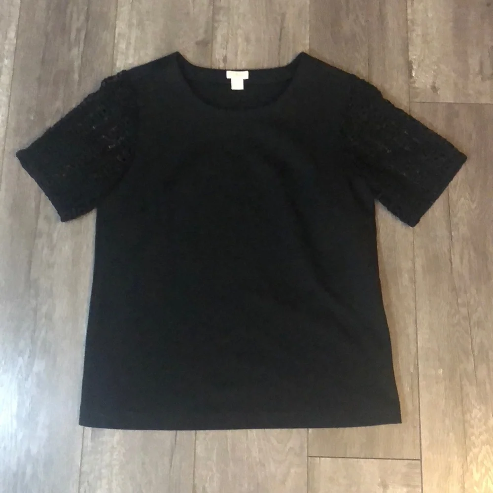 J. crew black lace sleeve ponte top xs